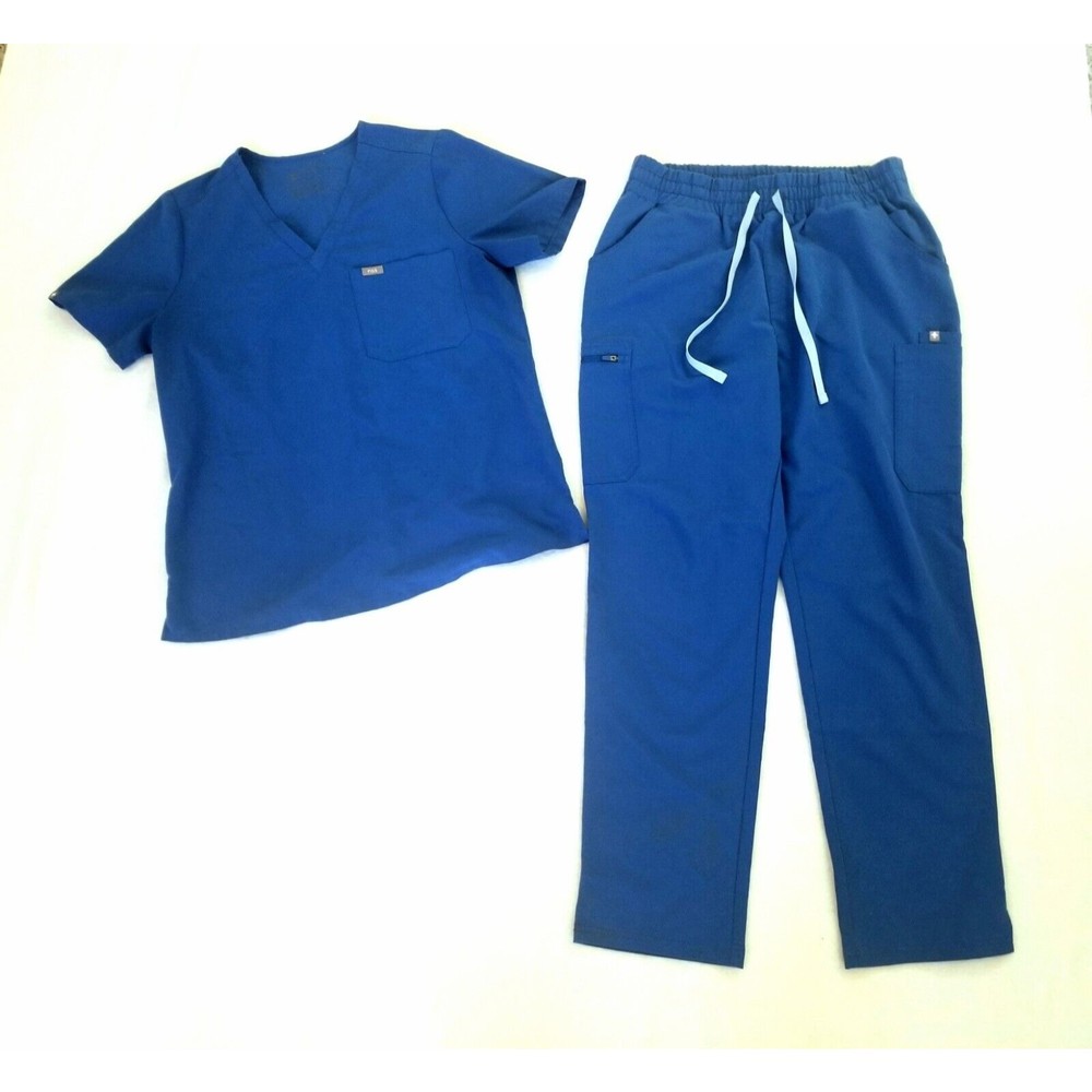 Figs Technical Collection Scrub Set Catarina Top & Yola Pants Womens Large Blue